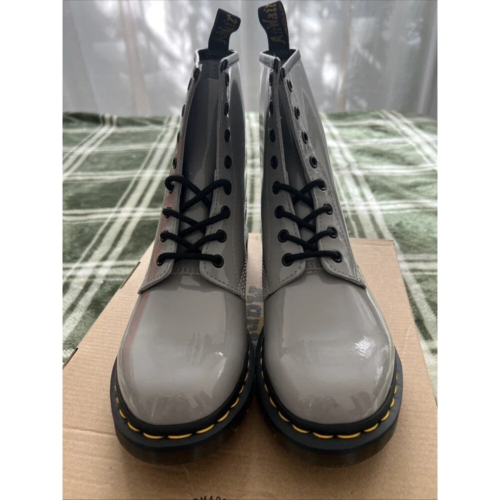 Dr Martens 1460 Patent Leather Boots 'Gray', Size: 10 (Women) NEW in BOX! - Picture 3 of 8